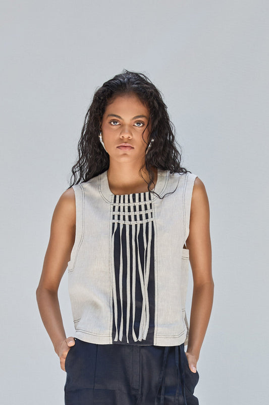 MELI TOP NATURAL/BLACK