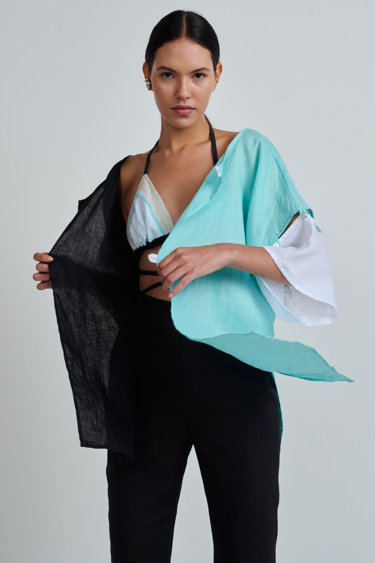 EMI TOP BLACK/AQUA/WHITE