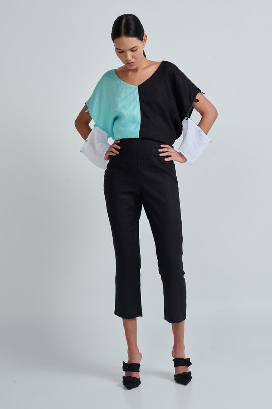 EMI TOP BLACK/AQUA/WHITE