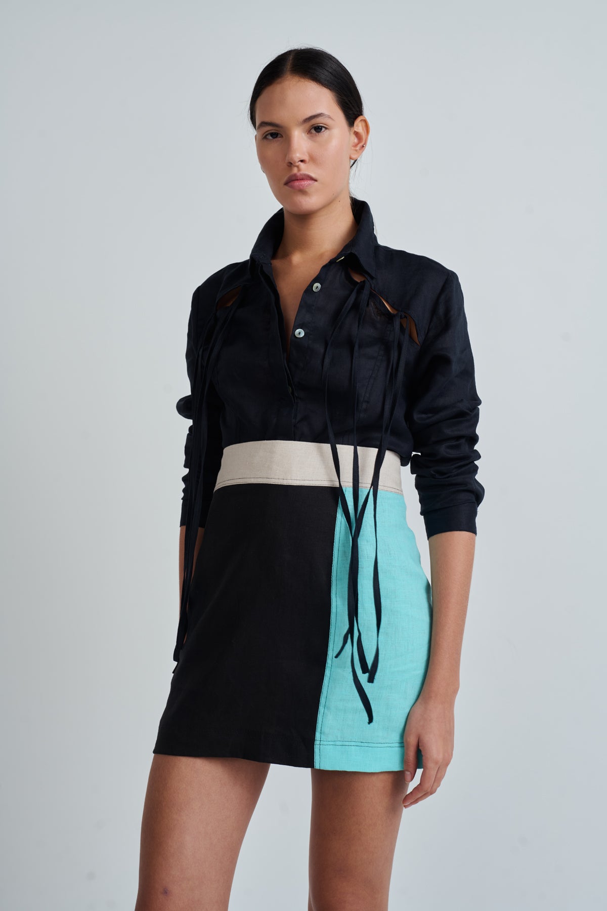 VOULA SKIRT BLACK/NATURAL/AQUA