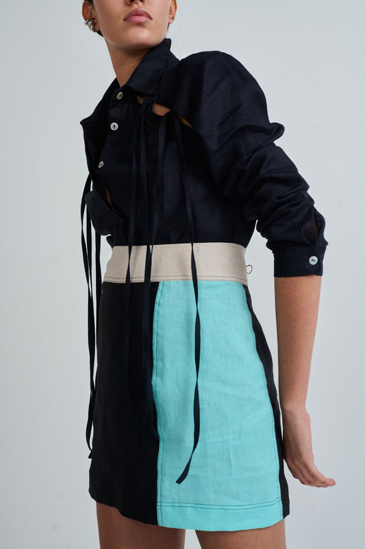 VOULA SKIRT BLACK/NATURAL/AQUA