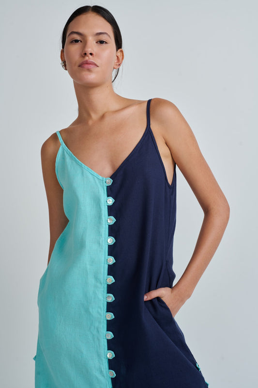 YANNA DRESS AQUA/NAVY